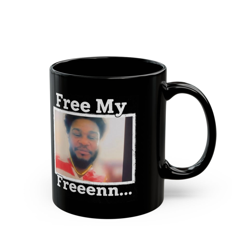 Free My Freeenn Black Mug — Personalized Photo Protest Coffee Cup
