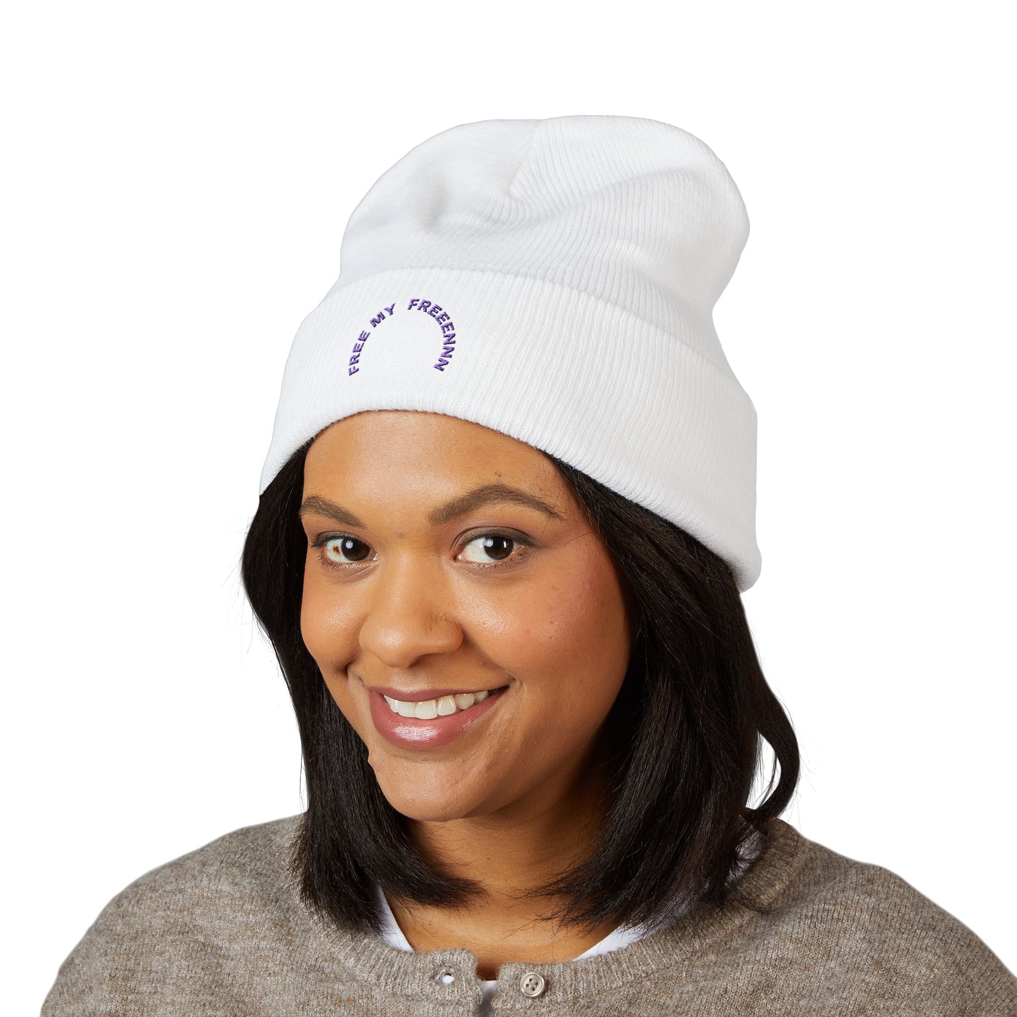 Embroidered 'Fresh My Freckleman' Cuffed Beanie — Minimal Winter Knit Hat