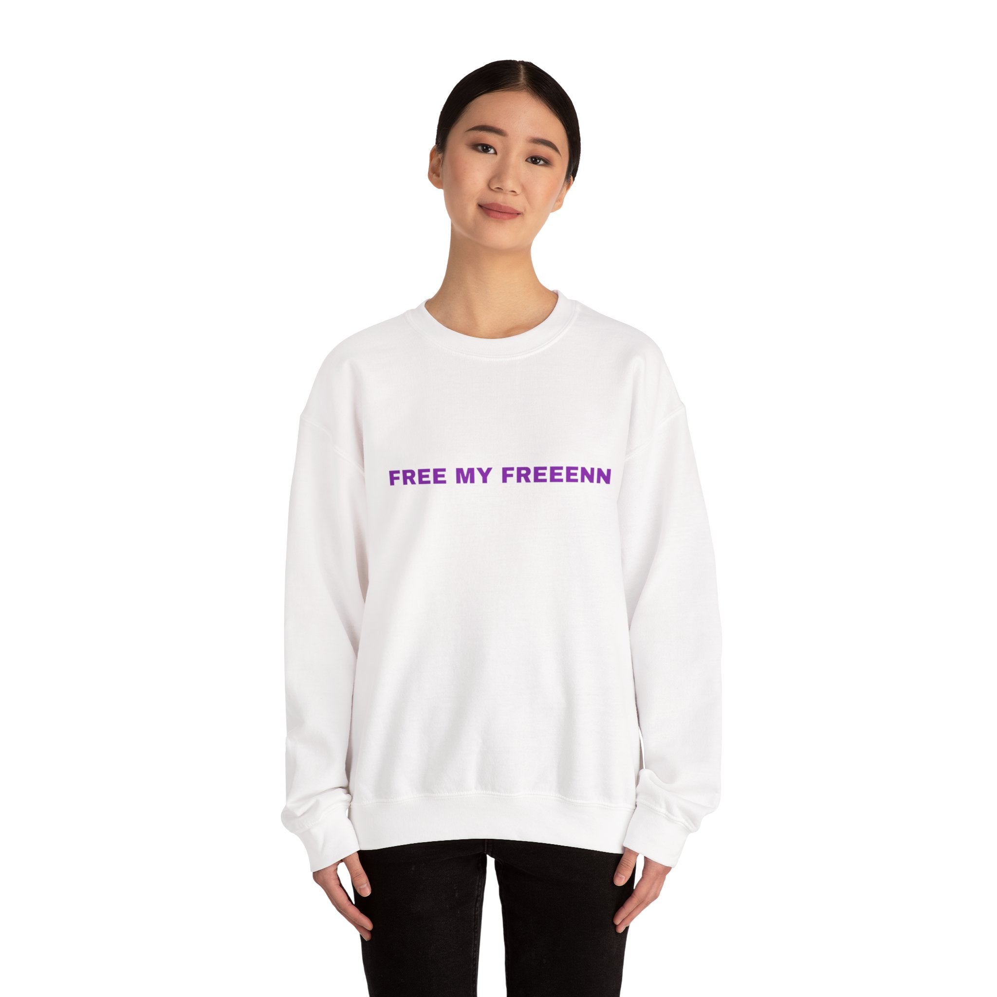 Free My Freeenn Crewneck Sweatshirt – Minimalist Purple Text Pullover