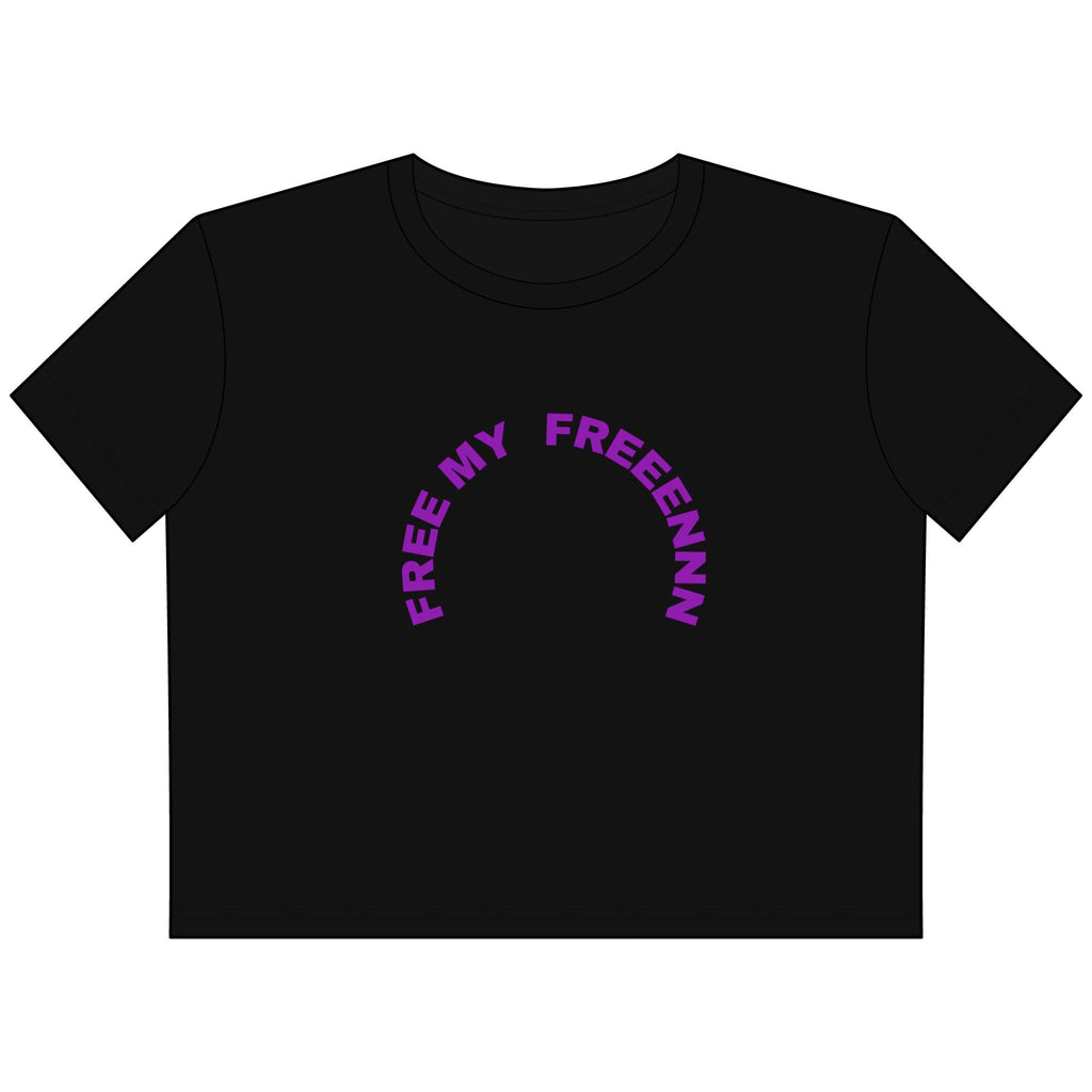 Free My Freennn Cropped Tee — Women's Boxy Crop Shirt with Purple Arch Text