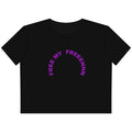 Free My Freennn Cropped Tee — Women's Boxy Crop Shirt with Purple Arch Text