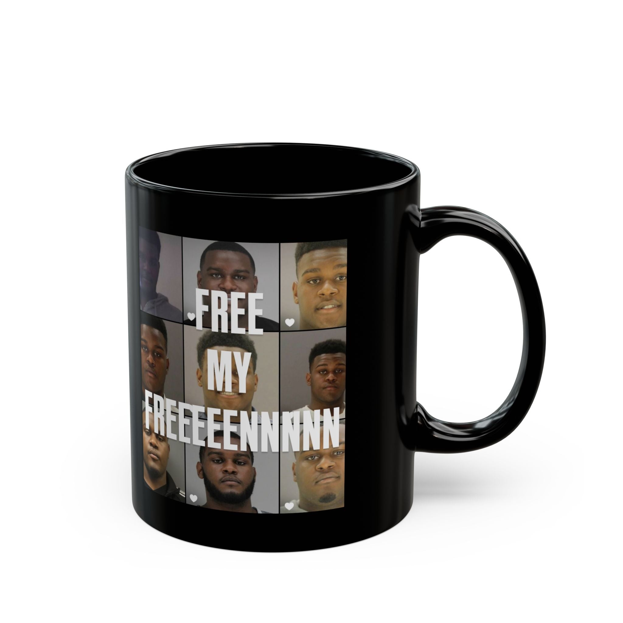 Black Mug — "Free My Freeeeennnn" Collage Coffee Mug