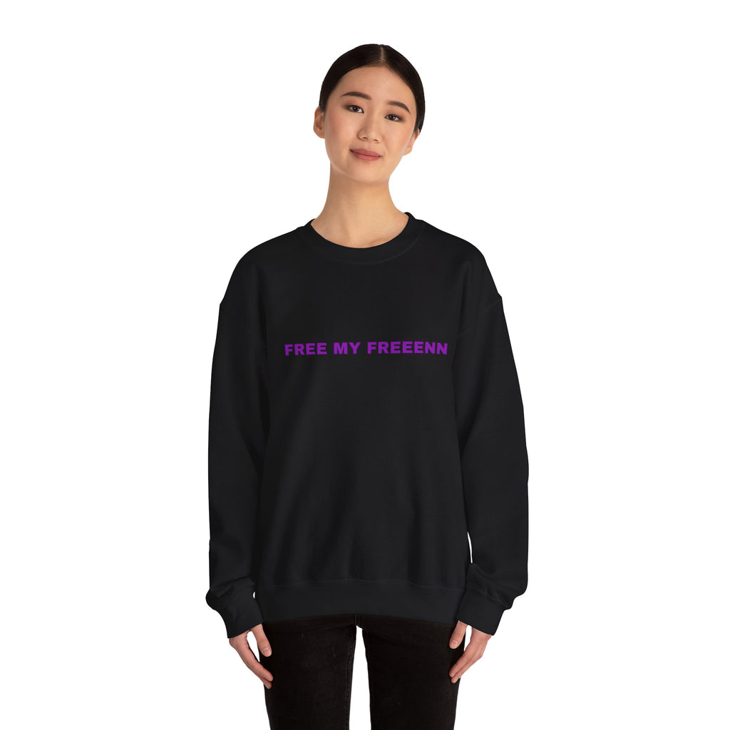 Free My Freeenn Crewneck Sweatshirt – Minimalist Purple Text Pullover