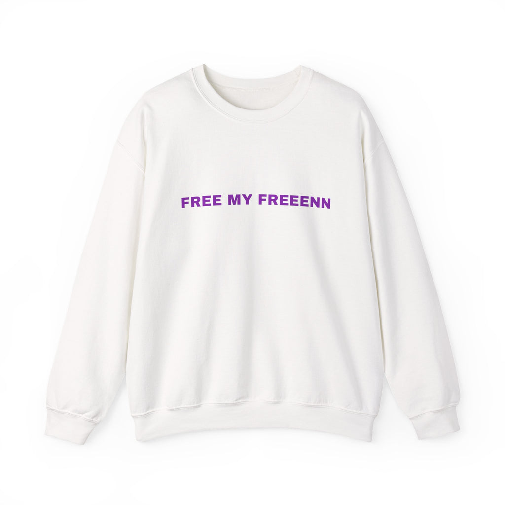 Free My Freeenn Crewneck Sweatshirt – Minimalist Purple Text Pullover